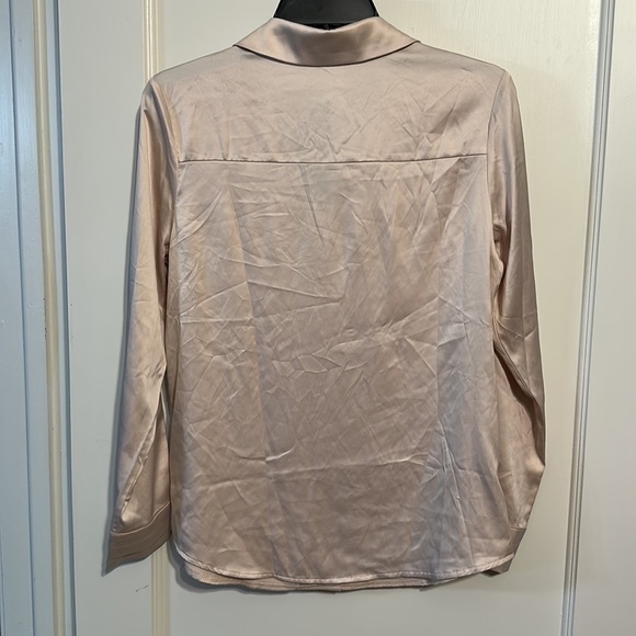 Allegra K Women's Elegant Blush Mauve Pink Long Sleeve Office Work Satin Blouse - Picture 6 of 9